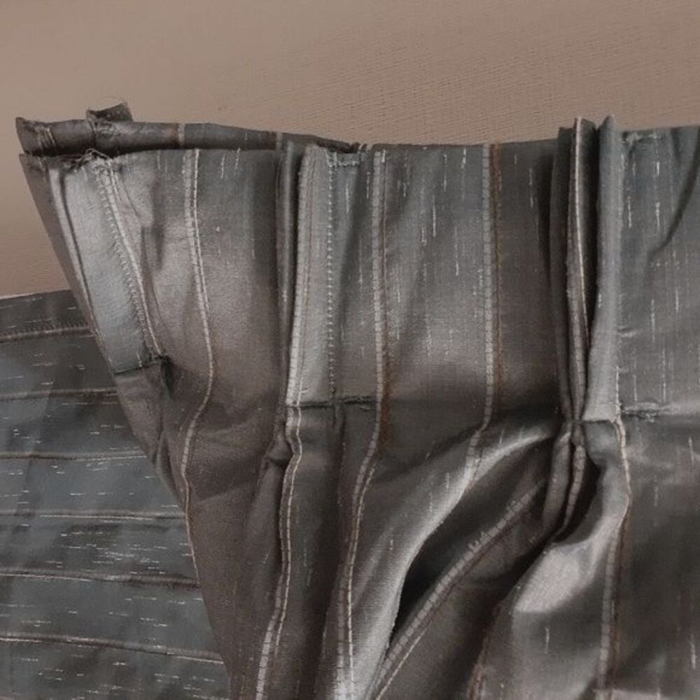 Insulated pinch pleat window curtain drapes 1 panel blue fabric striped